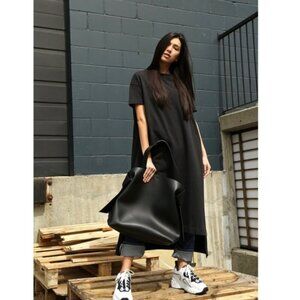 Acne Studios Patri Oversized Black High Slit Cotton Short Sleeve Dress Size XXS